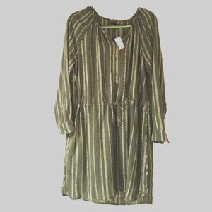 GAP OLIVE GREEN WHITE PRINT DRAWSTRING DRESS NWT L